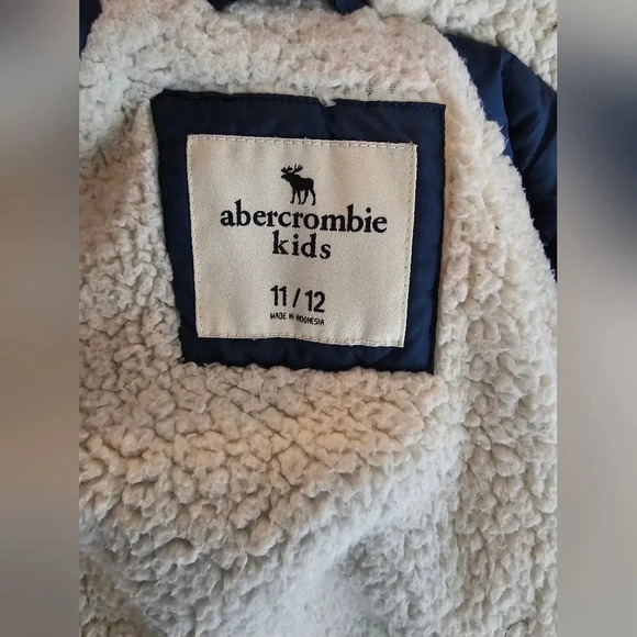 Abercrombie Kids Sherpa Lined  Jacket 11/12 Navy Blue Hooded  Full Zip - Picture 10 of 13